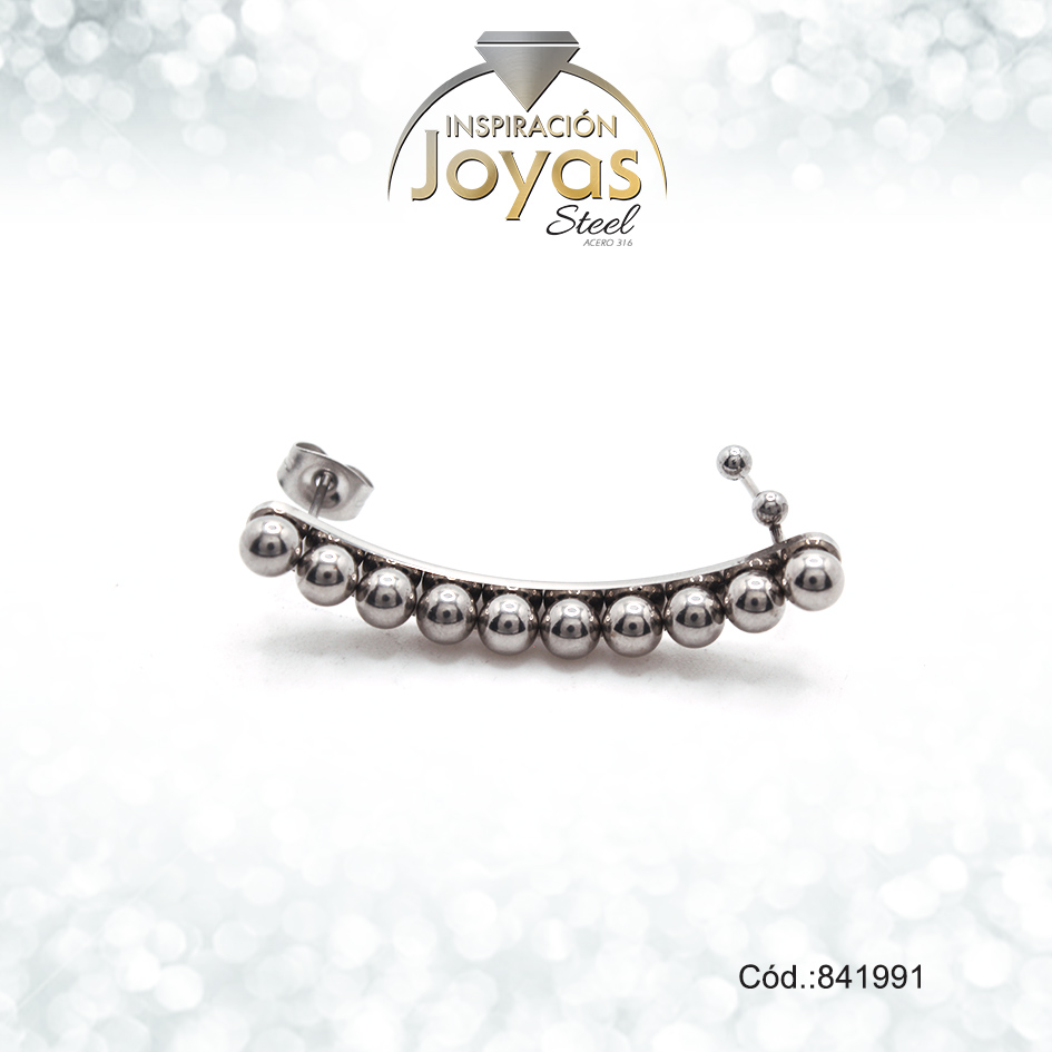 Zarcillo Estilo Earcuff Acero Plateado Forma Largo Esferas - 841991