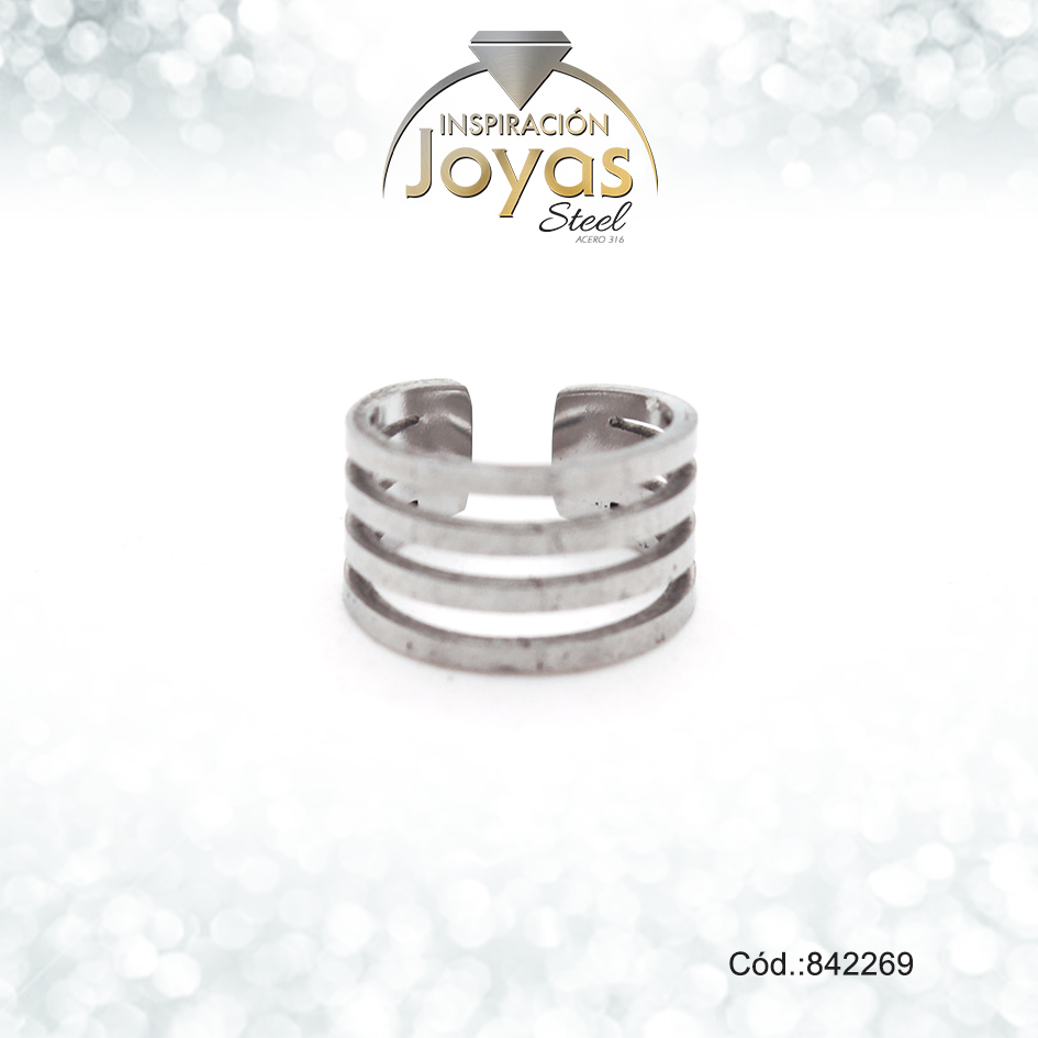 Earcuff Acero Plateado De Cuatro Barras Lisas - 842269