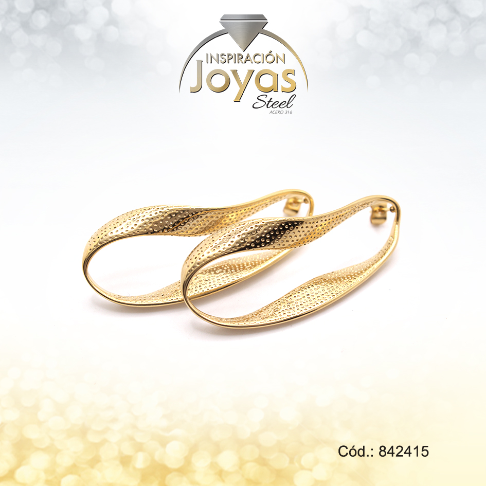 Zarcillo De Acero Dorado Ondulado - 842415