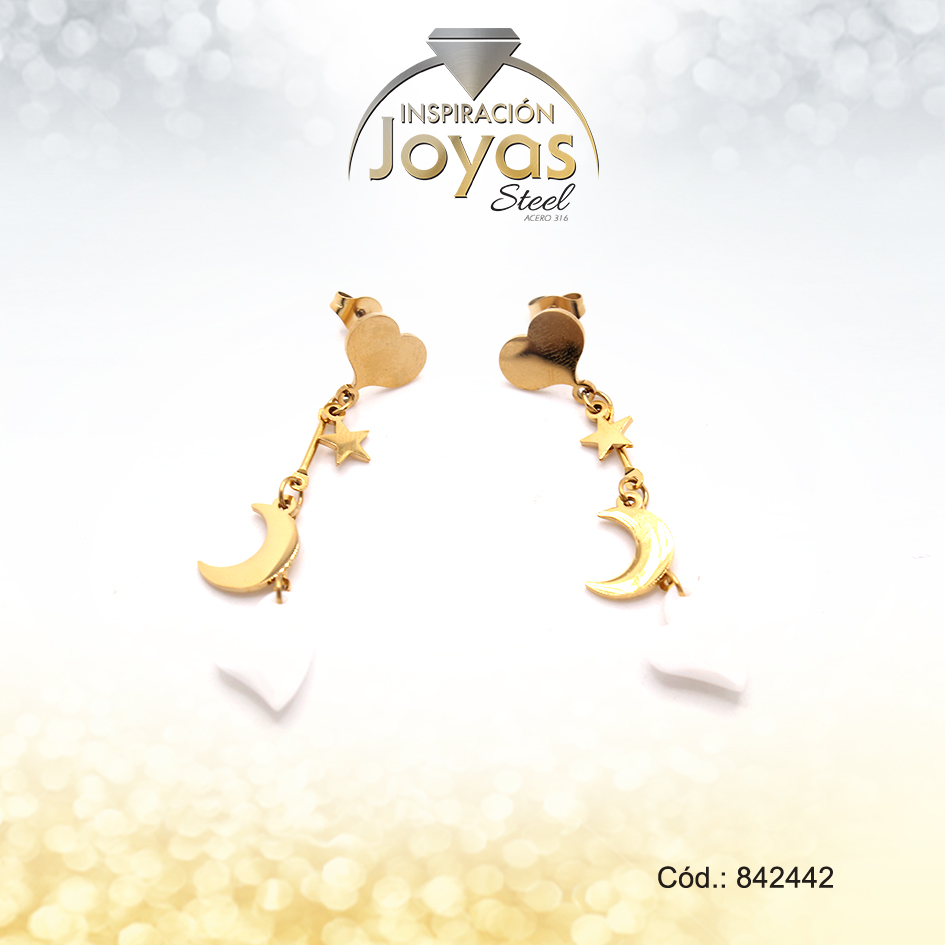 Zarcillo Dorado En Forma De Corazon Y Estrella Largo - 842442