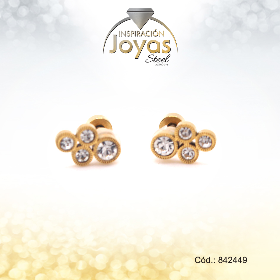 Zarcillo De Acero Varios Circones Dorado - 842449