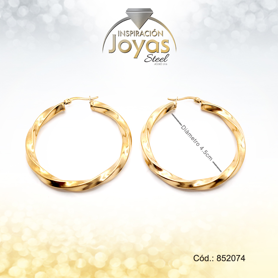 Argolla De Acero Dorado Entorchada Mediano - 852074