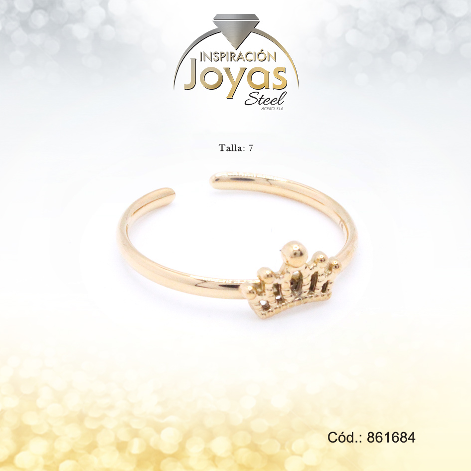 Anillo Acero Corona Ajustable/Repuje Dorado Talla: 7 - 86168470