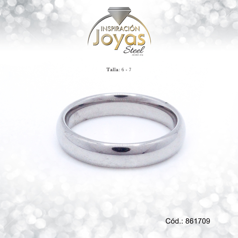 Anillo Acero Plateado Liso T: 6 - 86170960