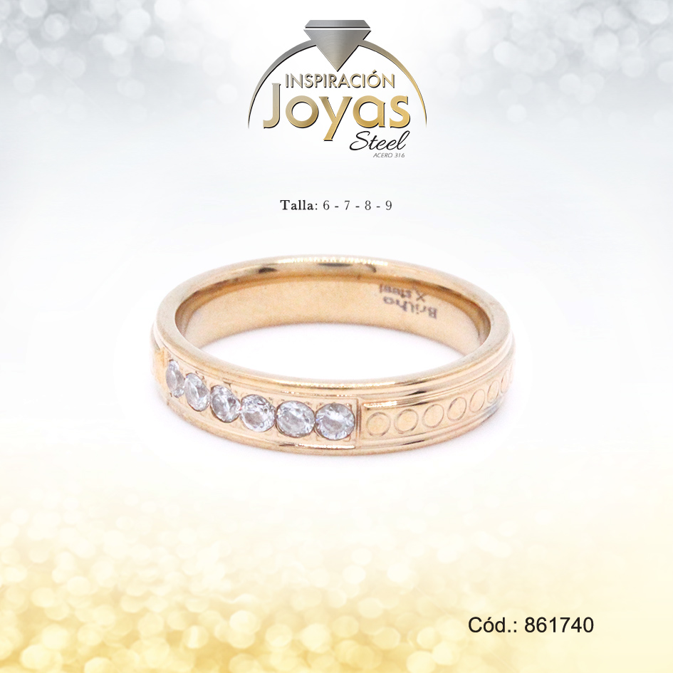 Anillo - Acero - Forma De Cintillo - Dorado - Repuje/Circon Blanco T: 6 - 86174060