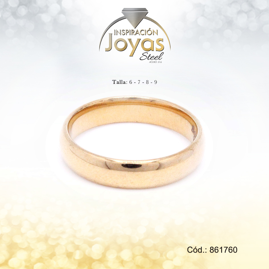 Anillo Acero Dorado Liso T: 9 - 86176090