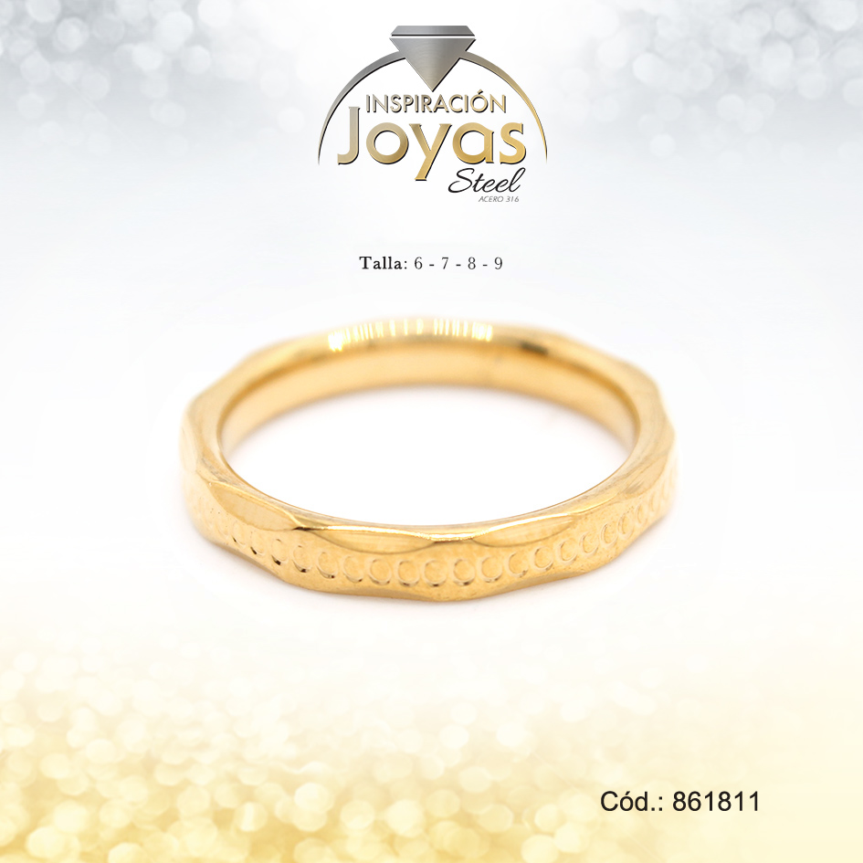 Anillo Acero Dorado Liso Repuje Orilla T: 8 - 86181180