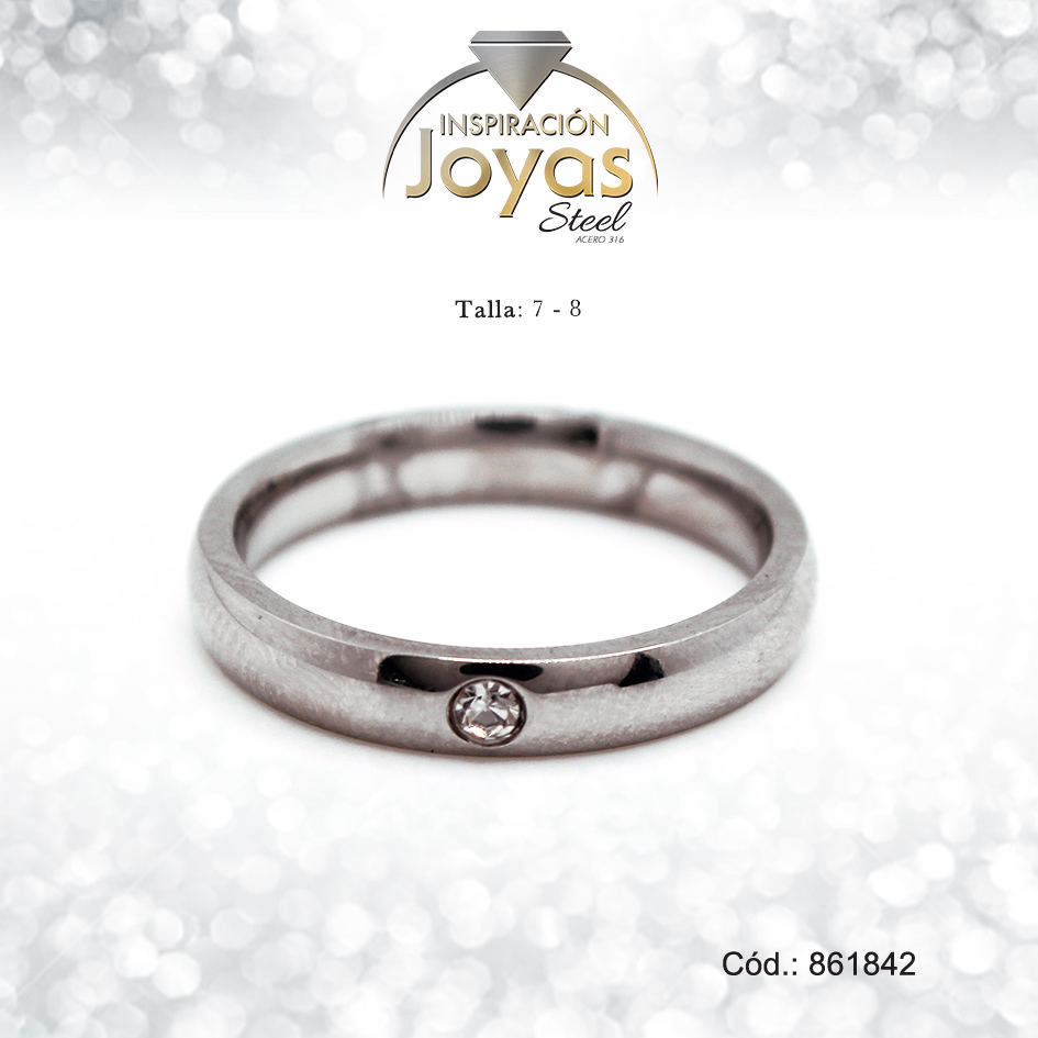 Anillo - Acero - Aro De Matrimonio - Plateado - Circon Blanco T: 8 - 86184280