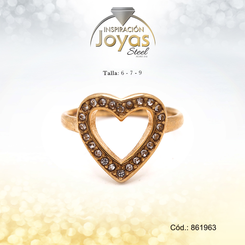 Anillo - Acero - Dorado - Corazon - Circon Blanco - T: 9 - 86196390