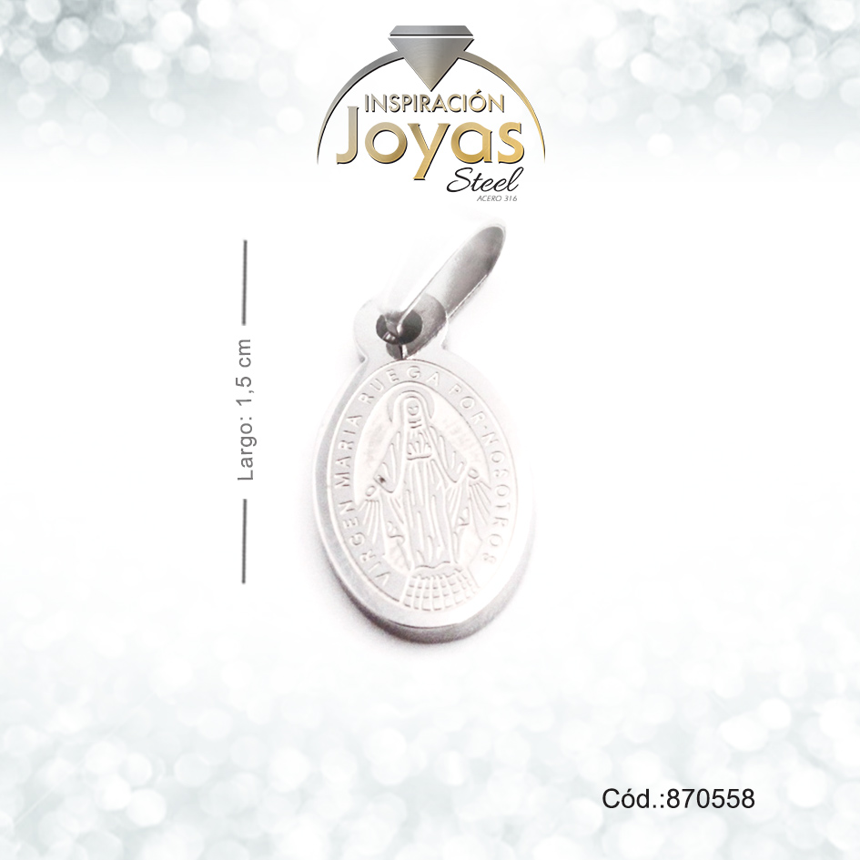 Dije Acero- Virgen Pequeño Plateado - 870558