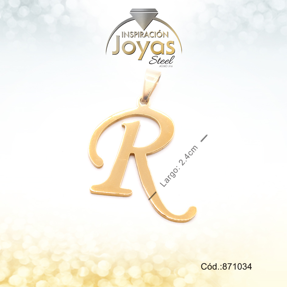 Dije - Acero - Letra R - Grande - Dorado - Liso D: 2,5Cm - 871034