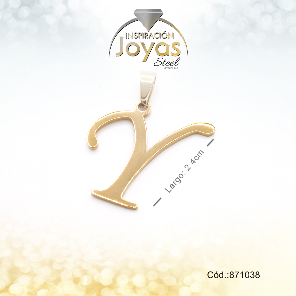 Dije - Acero - Letra Y - Grande - Dorado - Liso D: 2,6Cm - 871038