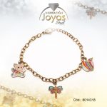 Pulsera de Acero Aleación Esmalte Dorado Oso, Libelula, Manzana Multi Color  Medida 18 cm - 8014318