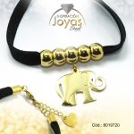 Pulsera de Acero Aleación Tela Dorado Elefante Negro  Medida 20 cm - 8019720