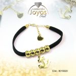 Pulsera de Acero Aleación Tela Dorado Ancla Negro  Medida 20 cm - 8019920