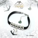 Pulsera de Acero Aleación Tela Plateado Ancla Negro  Medida 20 cm - 8020020