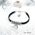 Pulsera de Acero Aleación Tela Plateado Corazón Negro  Medida 20 cm - 8020120