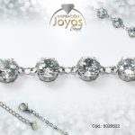 Pulsera de Acero Aleación Piedra Plateado Círculo Blanco  Medida 22 cm - 8020522