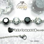 Pulsera de Acero Aleación Piedra Plateado Círculo Negro/Blanco  Medida 22 cm - 8020822