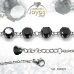 Pulsera de Acero Aleación Piedra Plateado Círculo Negro  Medida 22 cm - 8020922