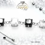Pulsera de Acero Aleación Piedra Plateado Cuadrado Negro/Blanco  Medida 22 cm - 8021022