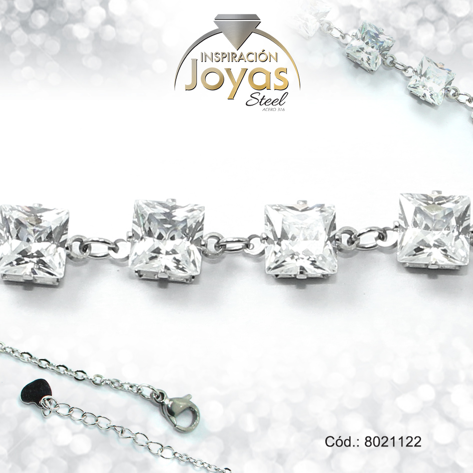 8021122 Pulsera de Acero Aleación Piedra Plateado Cuadrado Blanco Medida 22 cm - 8021122 - Imagen 1