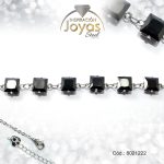 Pulsera de Acero Aleación Piedra Plateado Cuadrado Negro  Medida 22 cm - 8021222