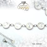 Pulsera de Acero Aleación Piedra Plateado Círculo Blanco  Medida 22 cm - 8021322