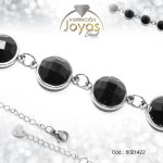 Pulsera de Acero Aleación Piedra Plateado Círculo Negro  Medida 22 cm - 8021422
