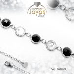 Pulsera de Acero Aleación Piedra Plateado Círculo Negro  Medida 22 cm - 8021522