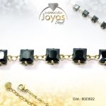 Pulsera de Acero Aleación Piedra Dorado Círculo Negro  Medida 22 cm - 8023622