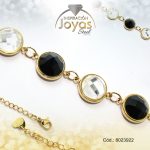 Pulsera de Acero Aleación Piedra Dorado Círculo Negro/Blanco  Medida 22 cm - 8023922