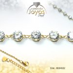 Pulsera de Acero Aleación Piedra Dorado Círculo Blanco  Medida 22 cm - 8024022