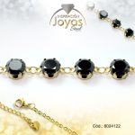 Pulsera de Acero Aleación Piedra Dorado Círculo Negro  Medida 22 cm - 8024122