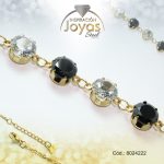 Pulsera de Acero Aleación Piedra Dorado Círculo Negro/Blanco  Medida 22 cm - 8024222