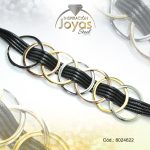 Pulsera de Acero Aleación Semi Cuero 3 Tonos Círculo Negro  Medida 22 cm - 8024622
