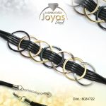 Pulsera de Acero Aleación Semi Cuero 3 Tonos Círculo Negro  Medida 22 cm - 8024722