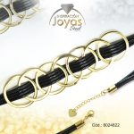 Pulsera de Acero Aleación Semi Cuero Dorado Círculo Negro  Medida 22 cm - 8024822