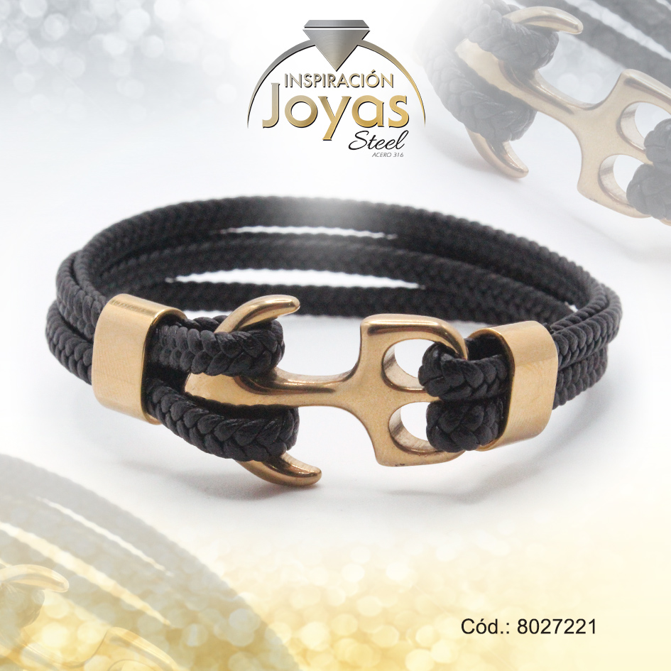 8027221 Pulsera de Acero Caballero Goma Dorado Sin Placa Negro Medida 21 cm - 8027221 - Imagen 1