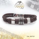 Pulsera de Acero Caballero Goma Plateado Sin Placa Marrón  Medida 21 cm - 8027421