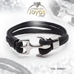 Pulsera de Acero Caballero Goma Plateado Sin Placa Negro  Medida 21 cm - 8028021