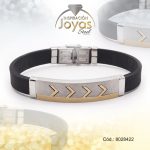 Pulsera de Acero Caballero Goma 2 Tonos Con Placa Negro  Medida 22 cm - 8028422