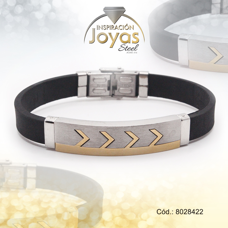8028422 Pulsera de Acero Caballero Goma 2 Tonos Con Placa Negro Medida 22 cm - 8028422 - Imagen 1
