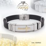 Pulsera de Acero Caballero Goma 2 Tonos Con Placa Negro  Medida 22 cm - 8028922