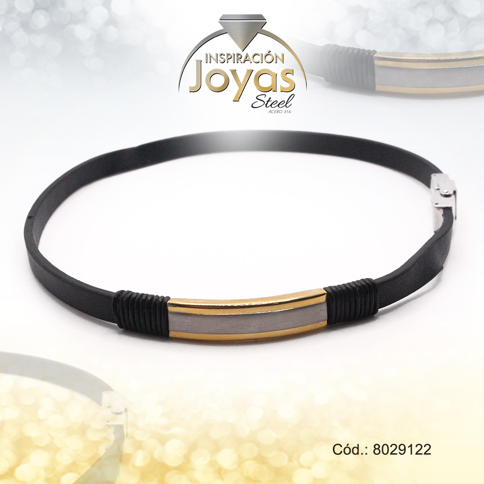 8029122 Pulsera de Acero Caballero Goma 2 Tonos Con Placa Negro Medida 22 cm - 8029122 - Imagen 1