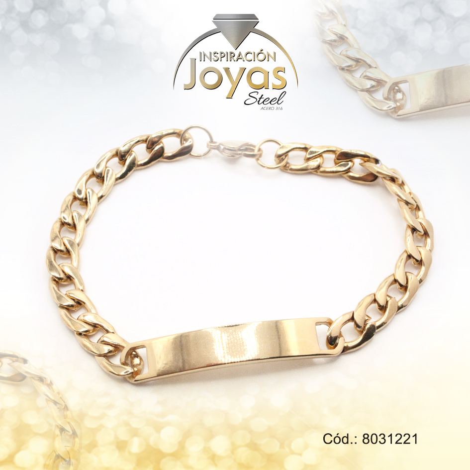 8031221 Pulsera de Acero Caballero Dorado Con Placa Medida 21 cm - 8031221 - Imagen 1