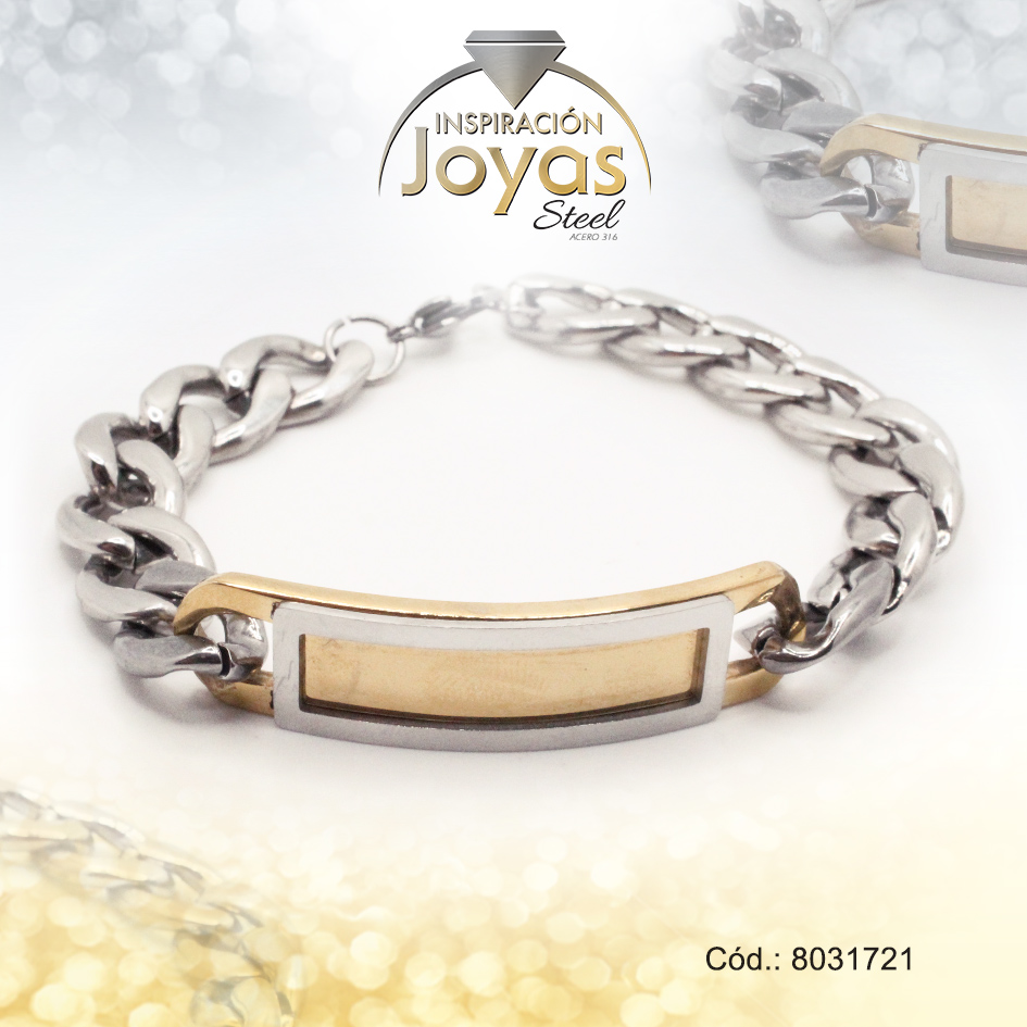 8031721 Pulsera de Acero Caballero 2 Tonos Con Placa Medida 21 cm - 8031721 - Imagen 1