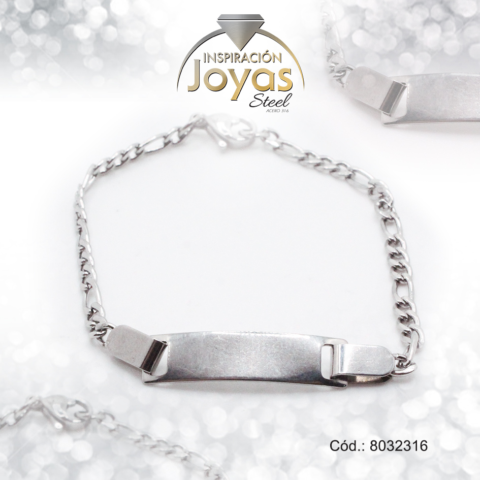8032316 Pulsera de Acero Caballero Plateado Con Placa Medida 16 cm - 8032316 - Imagen 1