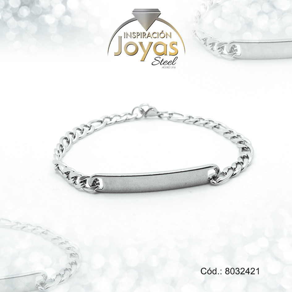 8032421 Pulsera de Acero Caballero Plateado Con Placa Medida 21 cm - 8032421 - Imagen 1