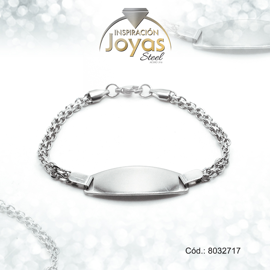8032717 Pulsera de Acero Caballero Plateado Con Placa Medida 17 cm - 8032717 - Imagen 1